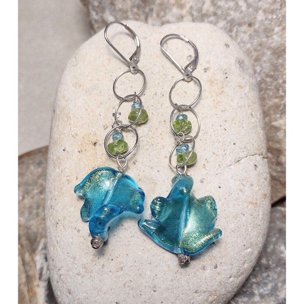 Murano Art Glass Sterling Silver Dangle Earrings